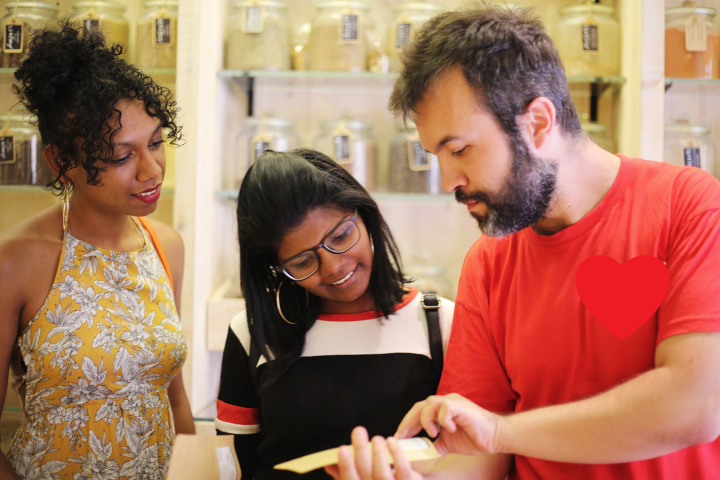 a group of people looking at each other