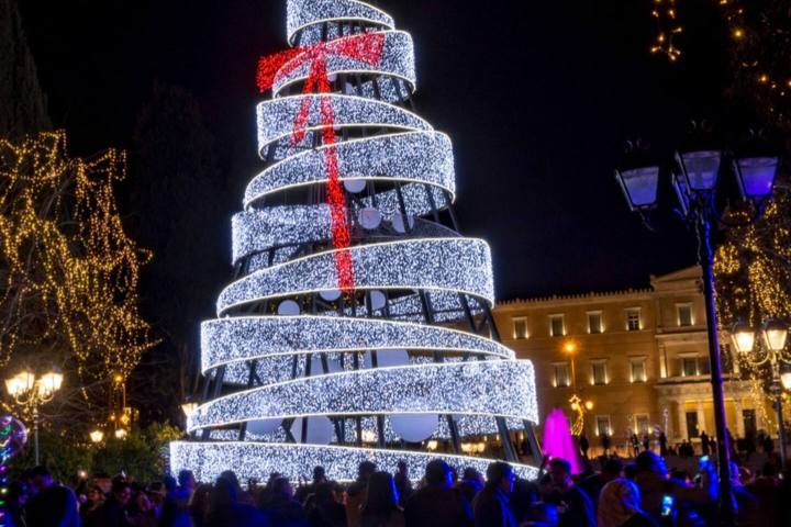 a lit up city at night